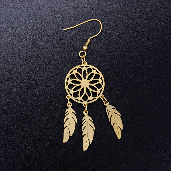 

PandaHall 201 Stainless Steel Chandelier Earrings, Woven Net/Web with Feather, Golden, 70x20mm, Pin: 0.7mm 201 Stainless Steel