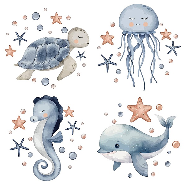 

PandaHall PVC Window Sticker, Flat Round Shape, for Window or Stairway Home Decoration, Sea Animals, 160x160x0.3mm, 4pcs/set PVC Other...