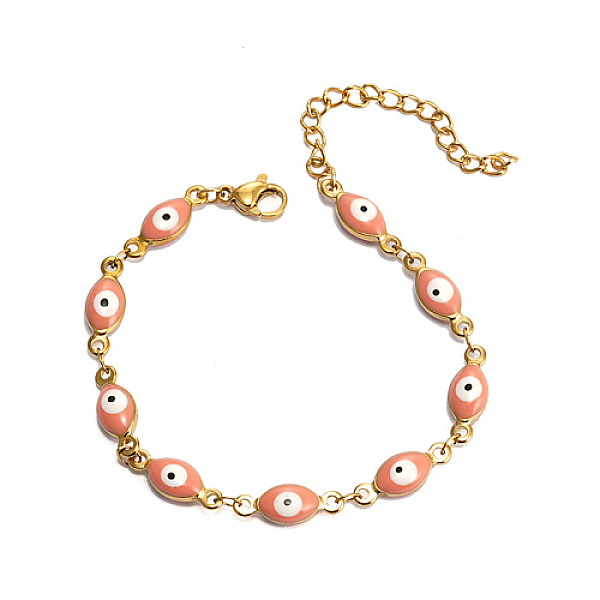 

PandaHall Evil Eye Stainless Steel Enamel Link Chain Bracelet, Pink, no size Stainless Steel Evil Eye Pink