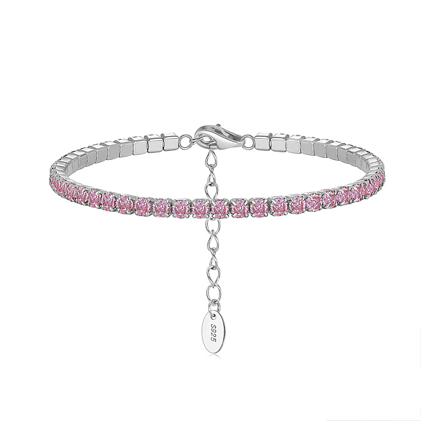

PandaHall Rhodium Plated Real Platinum Plated 925 Sterling Silver Link Chain Bracelet, Cubic Zirconia Tennis Bracelets, with S925 Stamp..., Pink