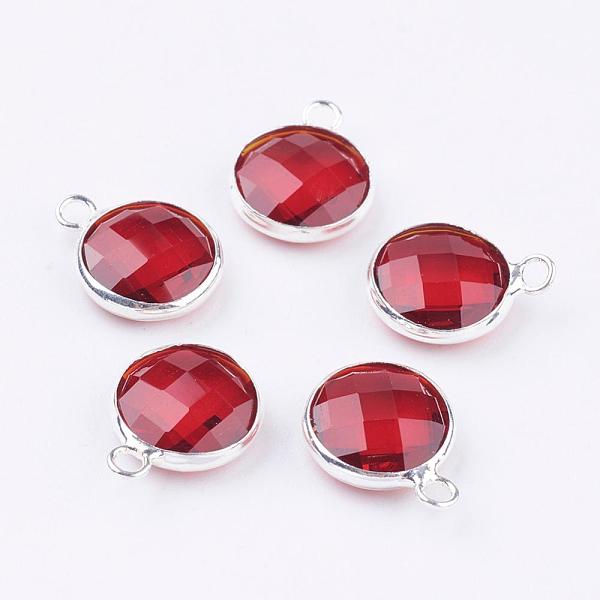 

PandaHall Silver Color Plated Brass Glass Flat Round Charms, Faceted, Dark Red, 12x8.5x3mm, Hole: 1.5mm Brass+Glass Flat Round Red