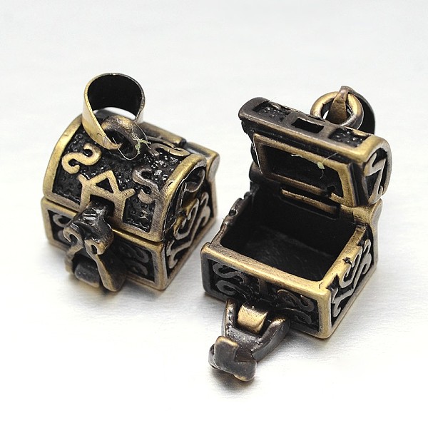 Carved Cuboid Rack Plating Brass Prayer Box Pendants