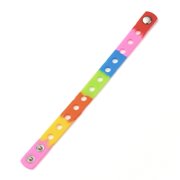 

PandaHall Unisex Silicone Cord Bracelets, with Platinum Plated Iron Findings, Colorful, 8-3/8 inch(21.3cm) Silicone