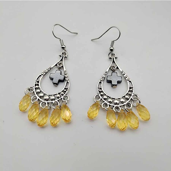

PandaHall Bohemian Teardrop Tassel Alloy Pave Cubic Zirconia Dangle Earrings for Women Alloy