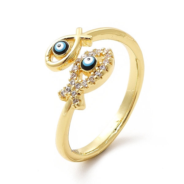 

PandaHall Cubic Zirconia Jesus Fish with Enamel Evil Eye Open Cuff Ring, Brass Jewelry for Women, Real 18K Gold Plated, US Size 7 3/4...