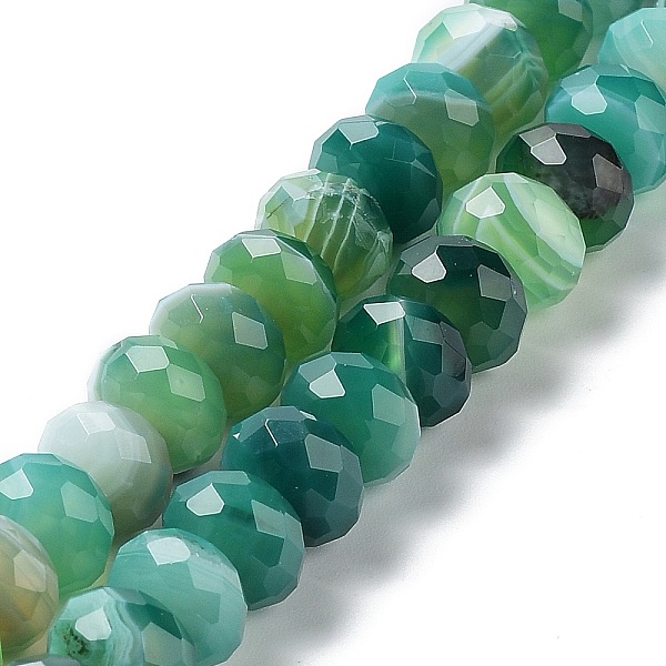 

PandaHall Natural Banded Agate/Striped Agate Beads Strands, Dyed & Heated, Faceted Rondelle, Medium Aquamarine, 10~10.5x6.5~7mm, Hole: 1mm...