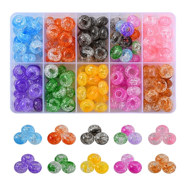 

PandaHall 150Pcs 10 Colors Transparent Crackle Acrylic Beads, Large Hole Beads, Rondelle, Mixed Color, 14x8mm, Hole: 5.5mm, 15pcs/color..., Multicolor