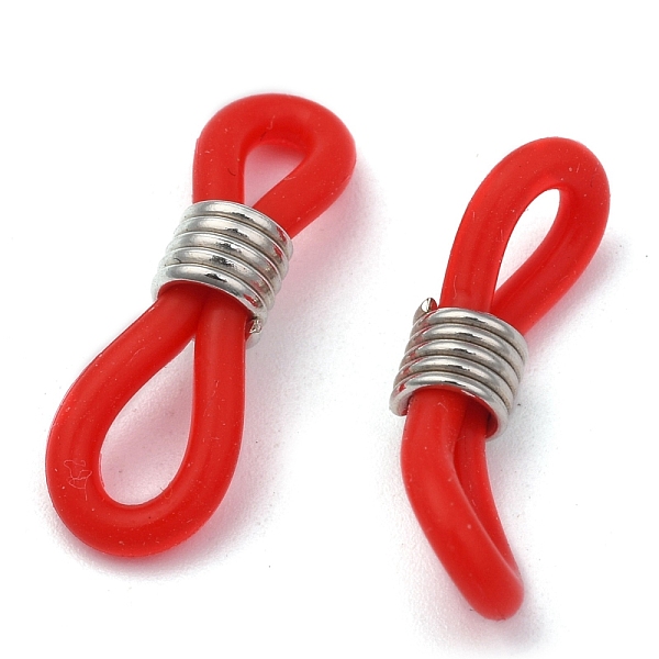 

PandaHall Eyeglass Holders, Glasses Rubber Loop Ends, with Brass Findings, Platinum, Red, 20x7mm Synthetic Rubber Red