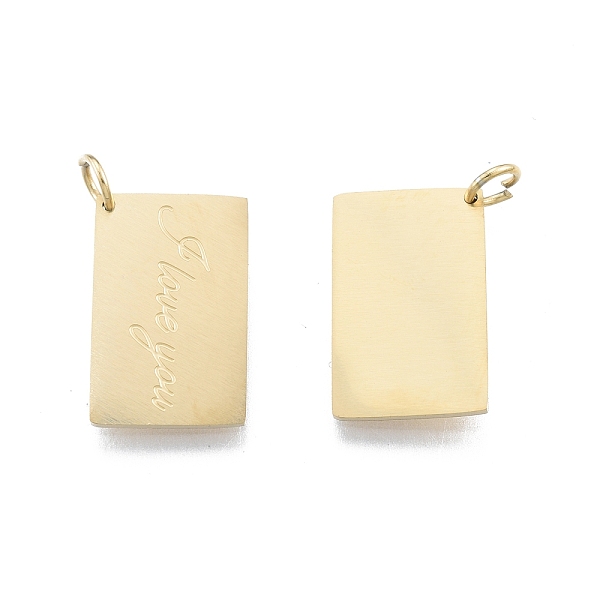 

PandaHall Ion Plating(IP) 304 Stainless Steel Pendants, with Jump Ring, Rectangle with Word I Love You, Real 14K Gold Plated, 18.5x12x1mm...