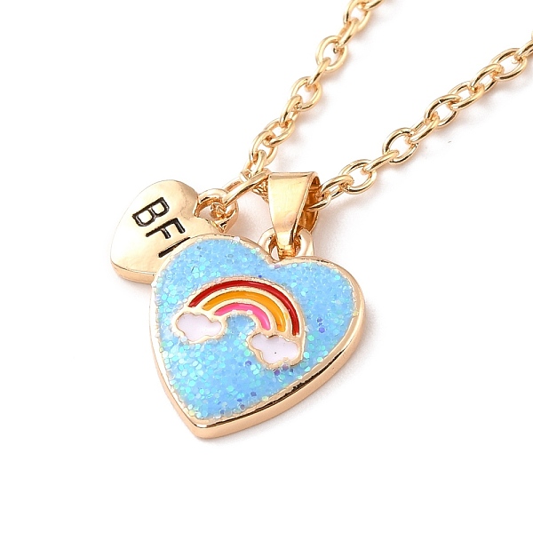 

PandaHall BFF/Best Friends Forever Alloy Pendant Necklaces, Enamel Glitter Powder Heart & Rainbow Necklace, Golden, Deep Sky Blue, 18.18...