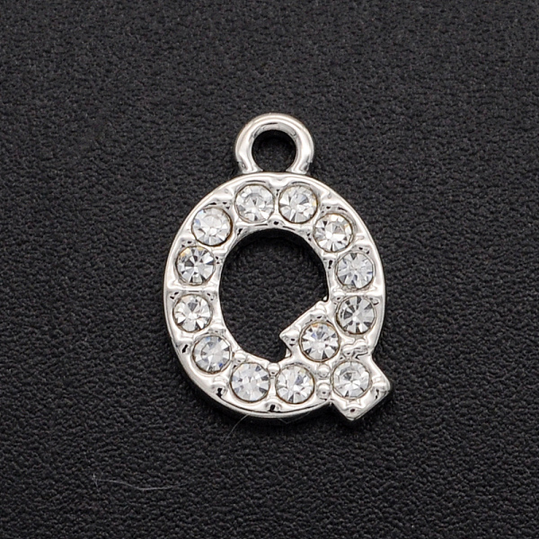

PandaHall Alloy Rhinestone Charms, Platinum, Crystal, Letter, Letter.Q, 12x10x2mm, Hole: 1.5mm Alloy+Rhinestone Letter Q Clear