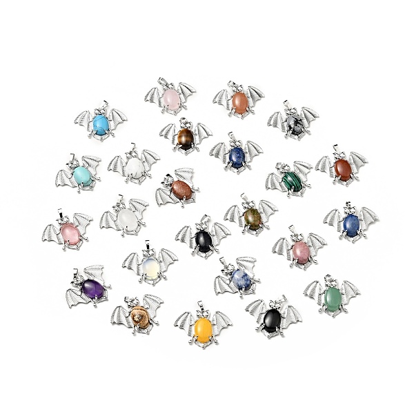 

PandaHall Natural & Synthetic Mixed Gemstone Pendants, with Platinum Tone Brass Findings, Lead Free & Cadmium Free, Bat Charms, Mixed Dyed...