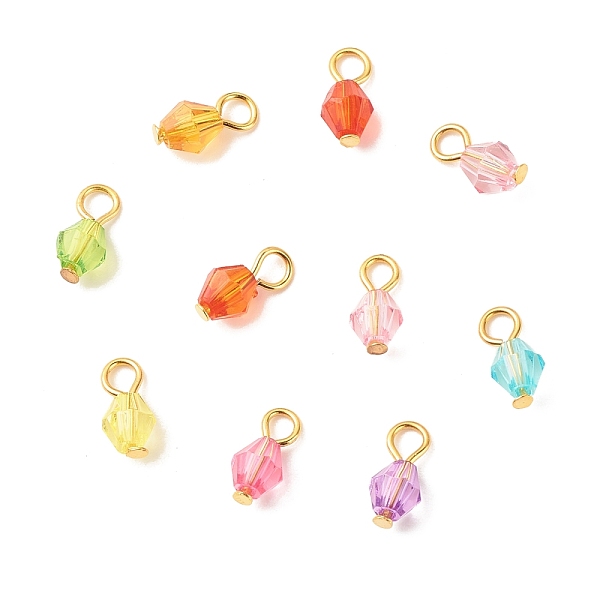 

PandaHall Faceted Transparent Acrylic Charms, with Golden Tone Iron Findings, Bicone, Mixed Color, 11~11.5x5.5mm, Hole: 2.6mm Iron+Acrylic..., Multicolor