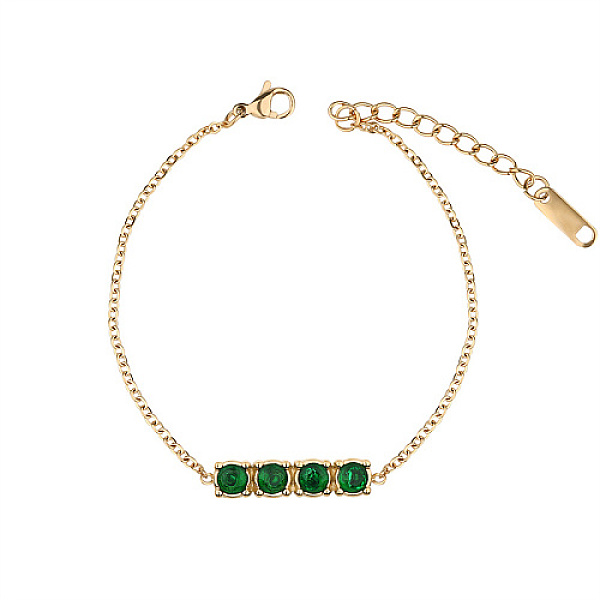 

PandaHall Rectangle Cubic Zirconia Link Bracelets, with Golden Stainless Steel Cable Chains, Green, no size Cubic Zirconia Rectangle Green
