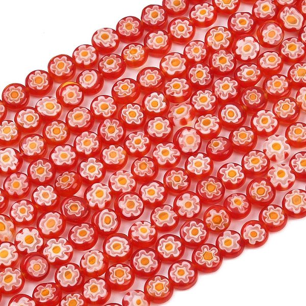 Handmade Millefiori Glass Flat Round Bead Strands