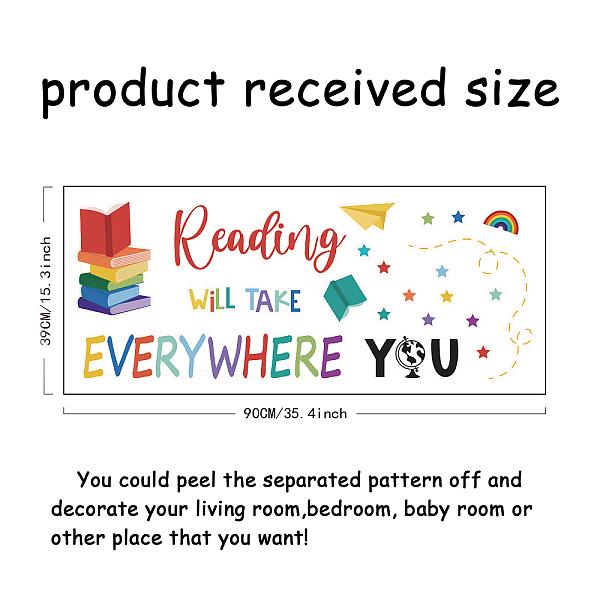 

PandaHall SUPERDANT Read Topic Wall Decal Reading Will Take You Everywhere Inspirational Wall Art Paper Airplane Books Wall Sticker for...