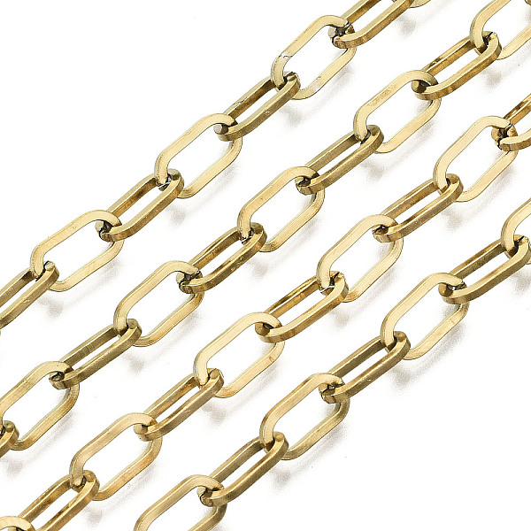 

PandaHall 3.28 Feet 304 Stainless Steel Cable Chains, Unwelded, Flat Oval, Real 18K Gold Plated, Link: 9.5x5x1mm 304 Stainless Steel