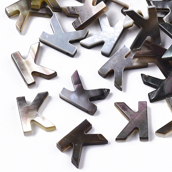 

PandaHall Natural Black Lip Shell Beads, Top Drilled Beads, Letter.K, K: 10x8x2.5mm, Hole: 0.6mm Black Lip Shell Letter Black