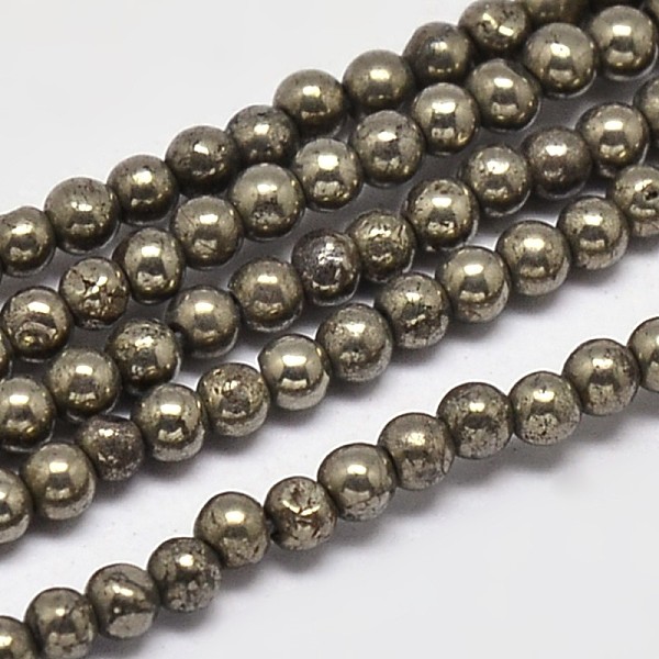 

PandaHall Natural Pyrite Round Beads Strands, Grade A, 3mm, Hole: 1mm, about 130pcs/strand, 16 inch Pyrite Round