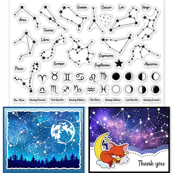 

PandaHall GLOBLELAND Moon Phase Clear Stamps for DIY Scrapbooking Decor Constellations Planetary Map Transparent Silicone Stamps for Making...