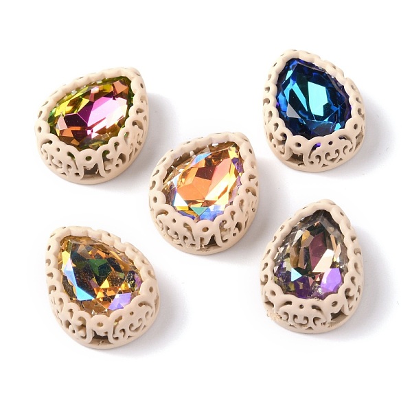 

PandaHall Sew on Rhinestone, Glass Rhinestone, with Brass Findings, Garments Accessories, Teardrop, Mixed Color, Linen, 16x12.5x6.5mm, Hole..., Brown
