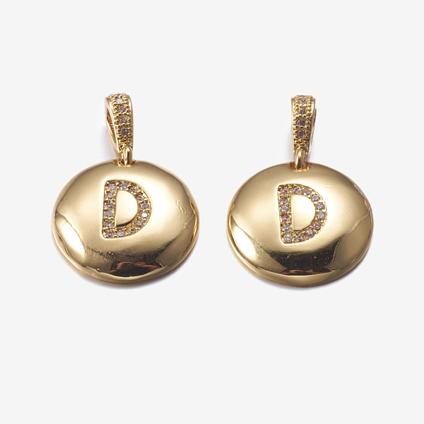 

PandaHall Brass Pendants, with Cubic Zirconia, Cadmium Free & Lead Free, Flat Round with Letter, Golden, Letter.D, 22mm, Hole: 2x3mm...