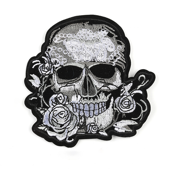 

PandaHall Computerized Embroidery Cloth Sew on Patches, Costume Accessories, Skull, Black, 93x90mm Cloth Skull Black