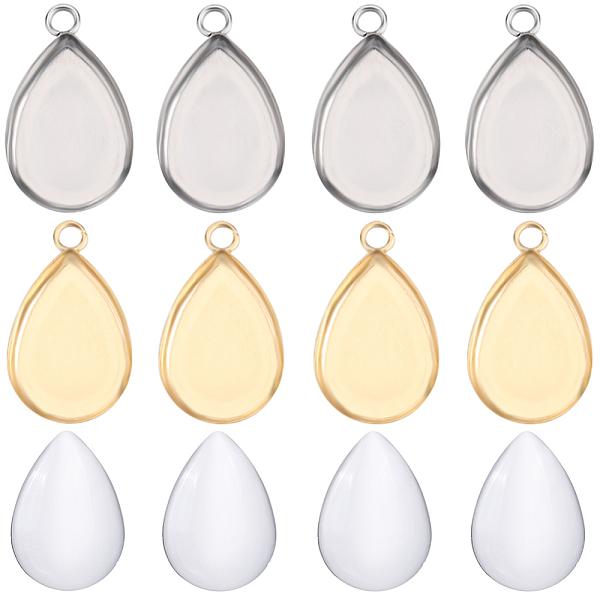 

PandaHall Beebeecraft DIY Blank Pendant Making Kit, Including Teardrop 304 Stainless Steel Pendant Settings, Glass Cabochons, Golden &...