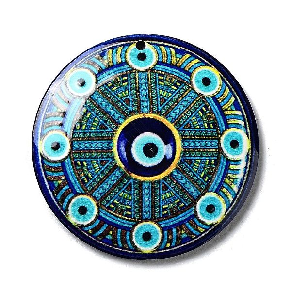 

PandaHall Opaque Acrylic Pendants, Flat Round with Hamsa Hand & Evil Eye, Medium Turquoise, 42.5x2mm, Hole: 1.5mm Acrylic Flat Round