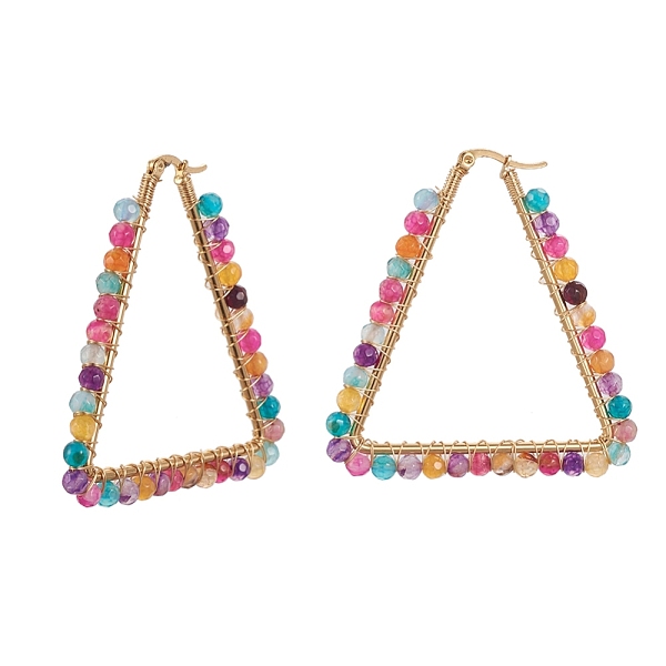 

PandaHall 201 Stainless Steel Hoop Earrings, with Natural Agate, Triangle, 58x55x4mm Natural Agate Triangle