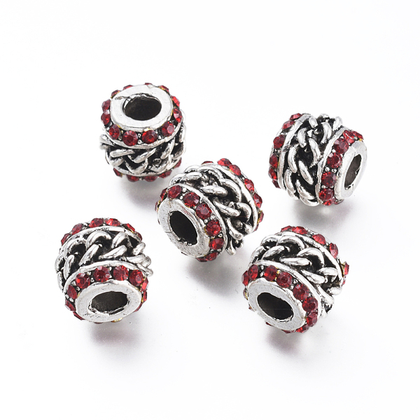 

PandaHall Alloy European Beads, Large Hole Beads, with Rhinestone, Column, Light Siam, Antique Silver, 12.5x10.5mm, Hole: 4.5mm..., Red