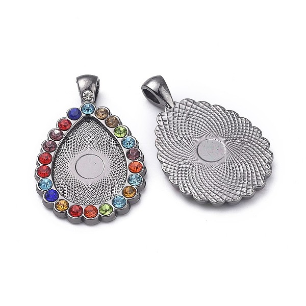 

PandaHall Alloy Pendant Cabochon Settings, Plain Edge Bezel Cups, with Glass Rhinestone, Teardrop, Colorful, Gunmetal, Tray: 25x18mm..., Multicolor