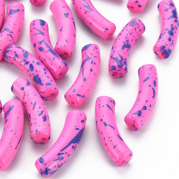 

PandaHall Opaque Spray Painted Acrylic Beads, Two Tone, Curved Tube, Hot Pink, 32x10x8mm, Hole: 1.8mm, about 330pcs/500g Acrylic Tube