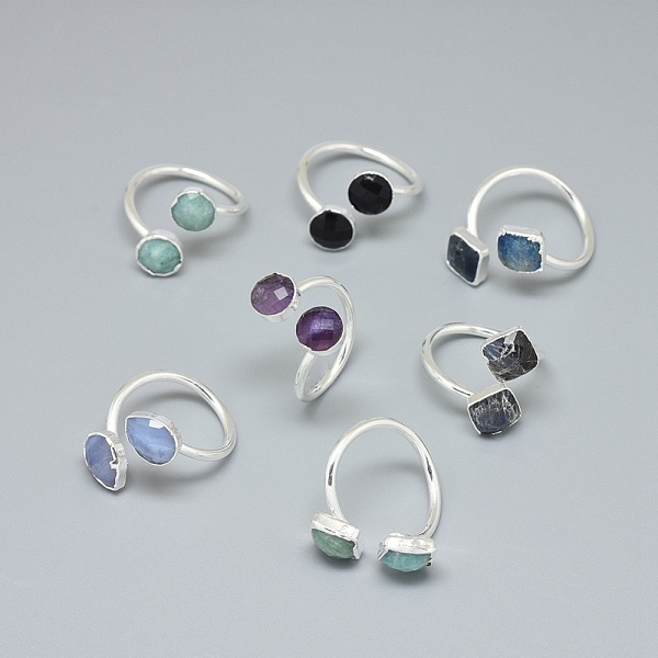 

PandaHall Adjustable Natural Gemstone Finger Rings, with Brass Findings, Flat Round, Silver Color Plated, Silver, Size 7~Size 8, 17~19mm...