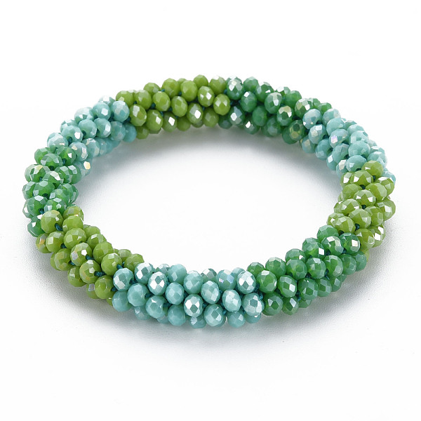 

PandaHall Crochet Glass Beads Braided Stretch Bracelet, Women's Nepel Handmade Jewelry, Green, Inner Diameter: 1-5/8 inch(4.2cm) Glass Green