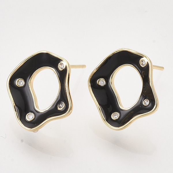 

PandaHall Brass Micro Pave Cubic Zirconia Stud Earring Findings, Enamel and Loop, Nickel Free, Real 18K Gold Plated, Black, 15.5x15mm, Hole...
