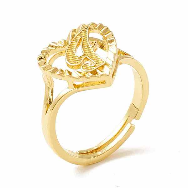 

PandaHall Real 18K Gold Plated Brass Alphabet Adjustable Rings, Heart with Initial Promise Ring for Women, Cadmium Free & Lead Free...