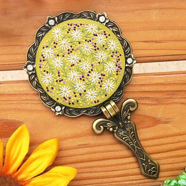 

PandaHall DIY Foldable Handheld Mirror Embroidery Starter Kit, including Plastic Embroidery Frame, Cloth, Iron Needle, Cotton Threads, Brass...