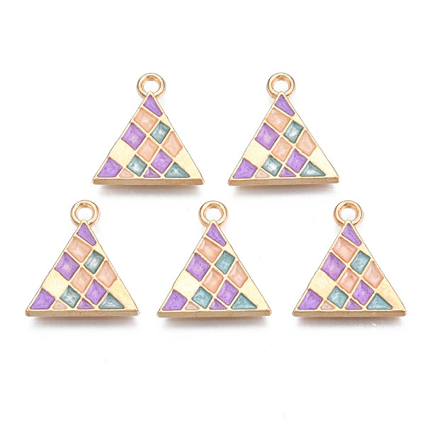 

PandaHall Alloy Enamel Pendants, Cadmium Free & Lead Free, Light Gold, Triangle, Lilac, 17x15x1.5mm, Hole: 1.8mm Alloy+Enamel Triangle..., Purple