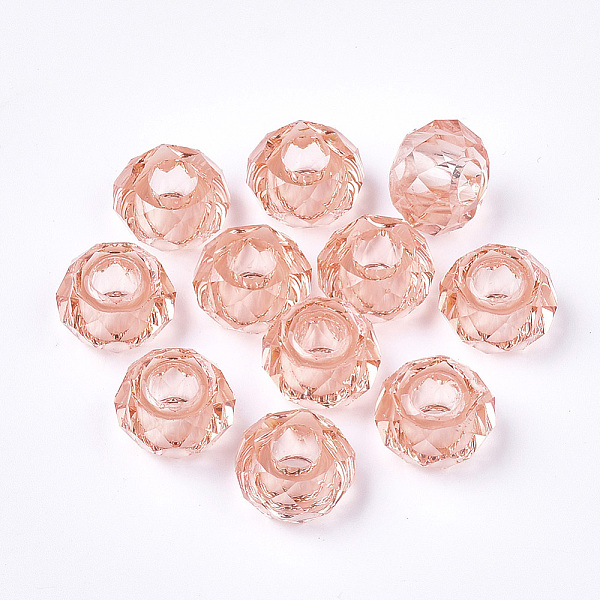 

PandaHall Transparent Resin Beads, Large Hole Beads, Faceted, Rondelle, Light Coral, 14x8mm, Hole: 5.5mm Resin Rondelle Red
