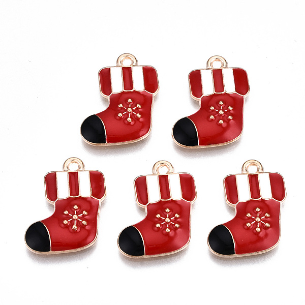 

PandaHall Alloy Enamel Pendants, Cadmium Free & Lead Free, Christmas Sock, Light Gold, Red, 19x15.5x2.5mm, Hole: 1.6mm Alloy+Enamel...