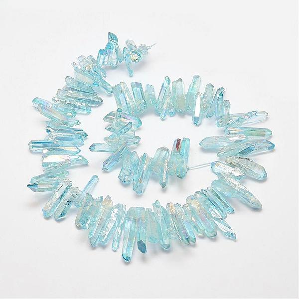 

PandaHall Electroplated Natural Quartz Crystal Beads Strands, Dyed, Nuggets, Light Cyan, 2~7x13~38x2.5~7mm, Hole: 1mm, about 83~92pcs/strand...