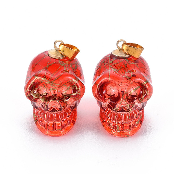 

PandaHall Electroplate K9 Glass Pendants, with Golden Plated Brass Bails, Drawbench, Skull, Halloween, Red, 25x26~27x19mm, Hole: 5x3mm K9...