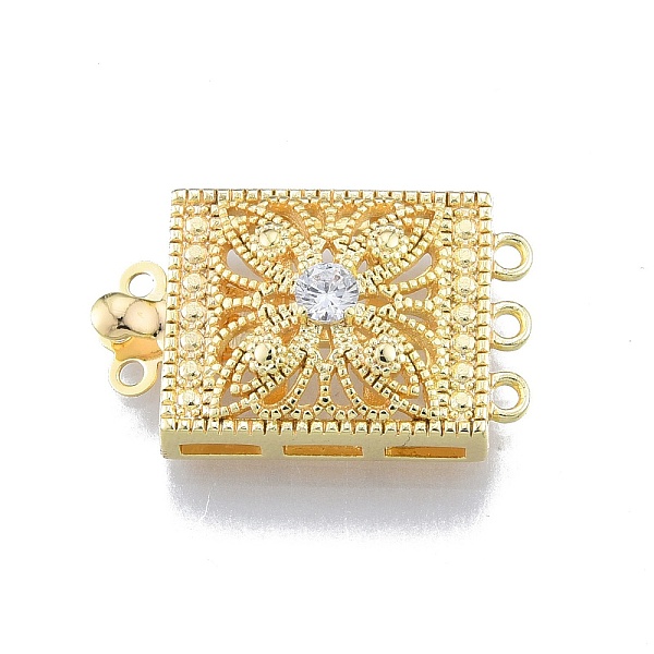 

PandaHall Brass Pave Clear Cubic Zirconia Box Clasps, Multi-Strand Clasps, 3-Strands, 6 Holes, Rectangle, Real 18K Gold Plated...