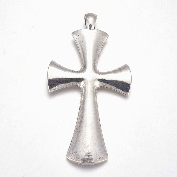 PandaHall Alloy Big Cross Necklace Pendants, Antique Silver, 104x56x5mm, Hole: 6mm Alloy Cross