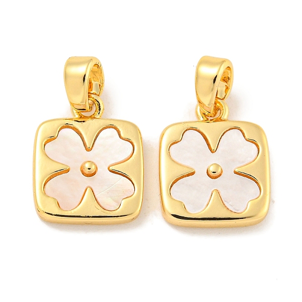 

PandaHall Natural Shell & Brass Square with Flower Charms with Snap on Bails, Real 18K Gold Plated, 13x10x3mm, Hole: 4x2mm Shell Square