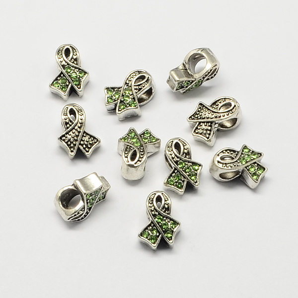 

PandaHall Awareness Ribbon Alloy Rhinestone Large Hole European Beads, Antique Silver, Peridot, 13x11x7.5mm, Hole: 5mm Alloy+Rhinestone..., Green