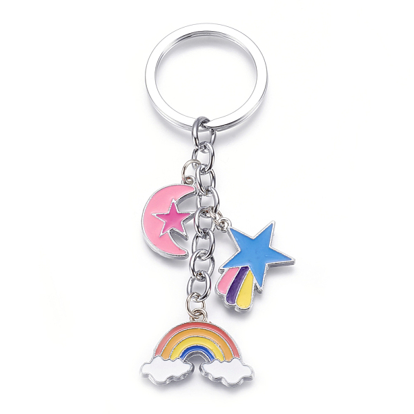 

PandaHall Zinc Alloy Keychain, with Enamel, Iron Key Ring and Iron Chains, Rainbow, Star, Moon and Cloud, Platinum, Colorful, 104mm Alloy...