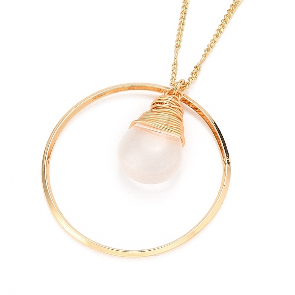 

PandaHall Teardrop Glass Beads Pendant Necklaces, with Golden Plated Brass Figaro Chains and Lobster Claw Clasps, Clear, 20 inch(50.7cm)...