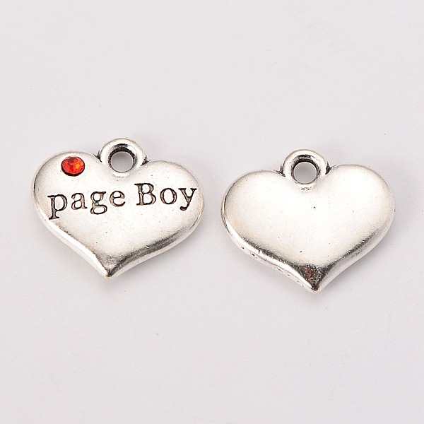 

PandaHall Wedding Theme Antique Silver Tone Tibetan Style Heart with Page Boy Rhinestone Charms, Cadmium Free & Lead Free, Hyacinth..., Red